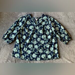 Croft & Barrow Navy and Green Floral Top